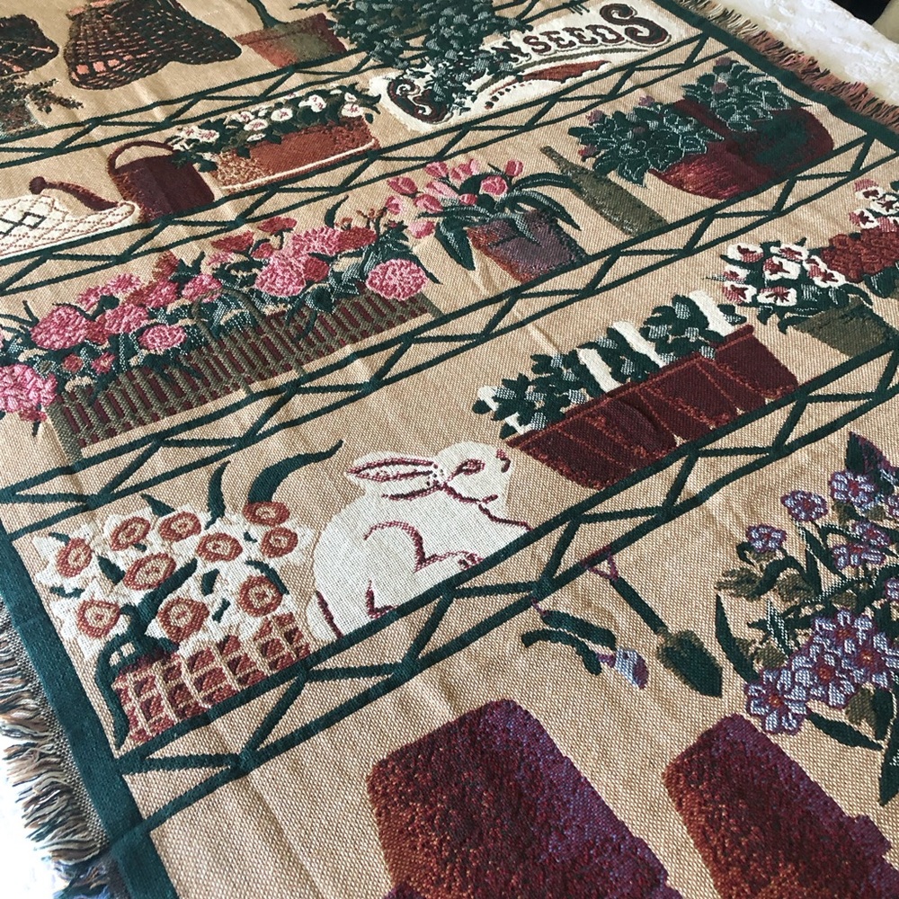 Vtg Tapestry Goodwin Weavers Gardening Throw Blanket